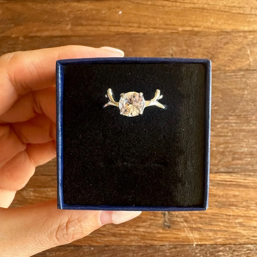 Deer Antler CZ Ring Size 8 Silver Tone Statement Ring Cute Y2K Jewelry Gift